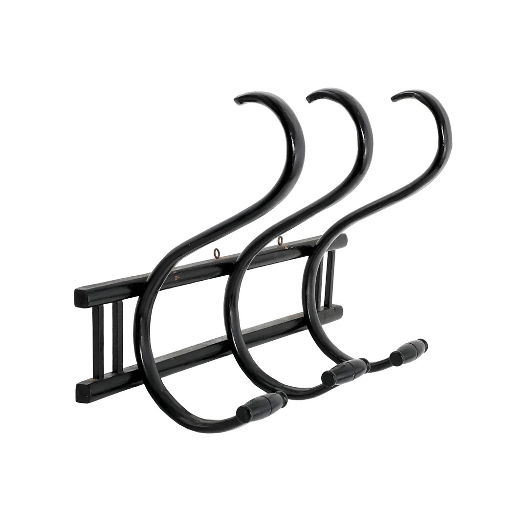 Antique 1920s Thonet Style Black Bentwood 3-hook Wall Mounted Coat Hat Rack - Etsy | Etsy (US)