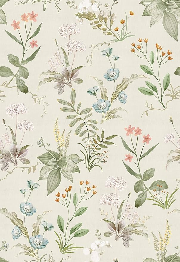 Simon&Siff Vintage Wallpaper Peel and Stick Beige Floral Contact Paper Wildflowers Botanical Wall... | Amazon (US)