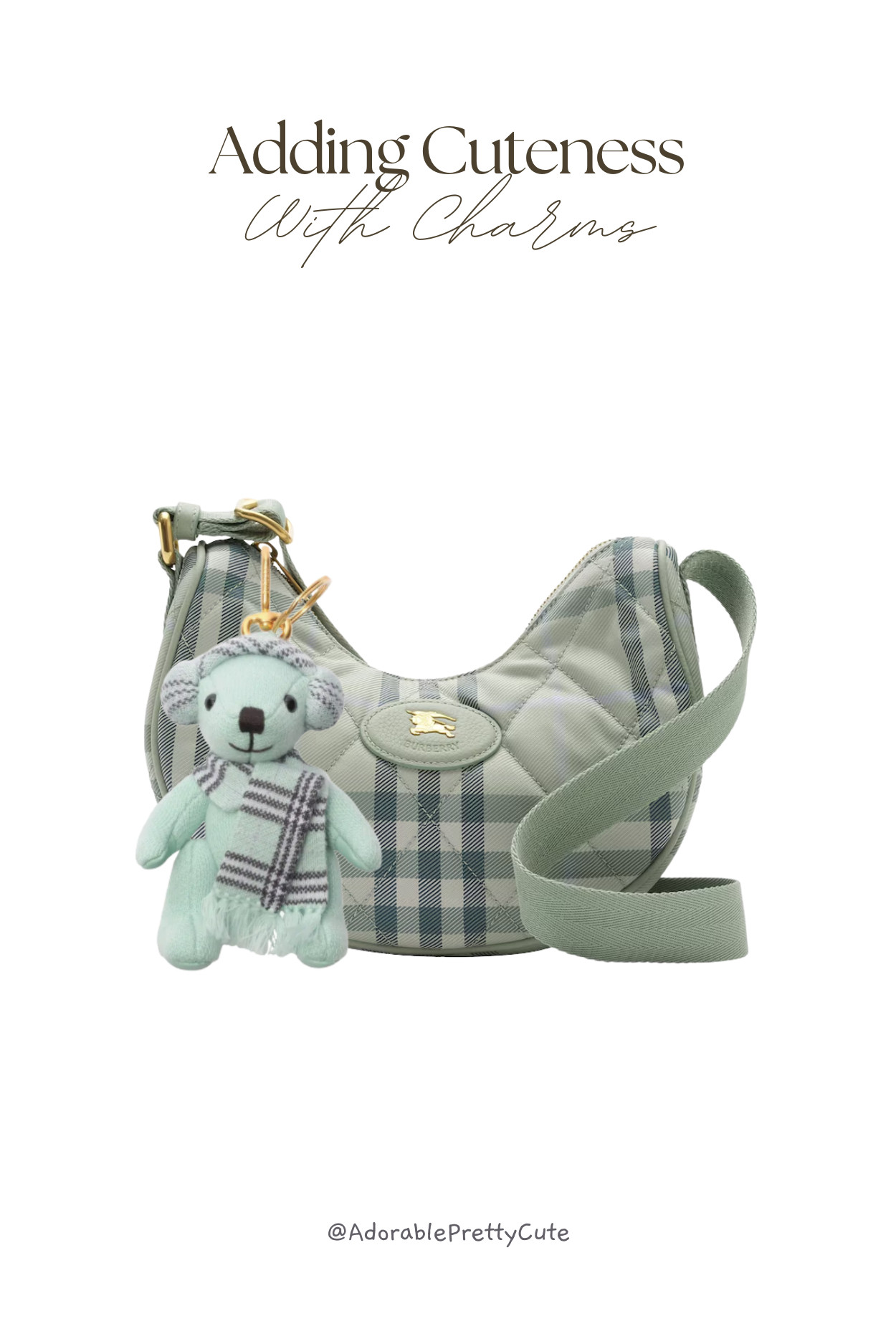 Adding Cuteness with Charms｜Seafoam Check Crossbody Edit 🧸💚
Quilted Burberry Check with leather trims and a matching Thomas bear charm creates a calm, gently playful balance. Cute yet refined — an easy everyday green with quiet character. 💚🌿
#SeafoamGreen #BurberryCheck #ThomasBearCharm  #DesignerBagCharm #TeddyBearCharm #PlushKeychain #QuiltedCrossbody #SoftGreen #BagCharmEdit #CuteButCalm #EverydayLuxury #GentleStyle #OOTDAccessories 

 #LTKstyletip #LTKkids #LTKgiftguide