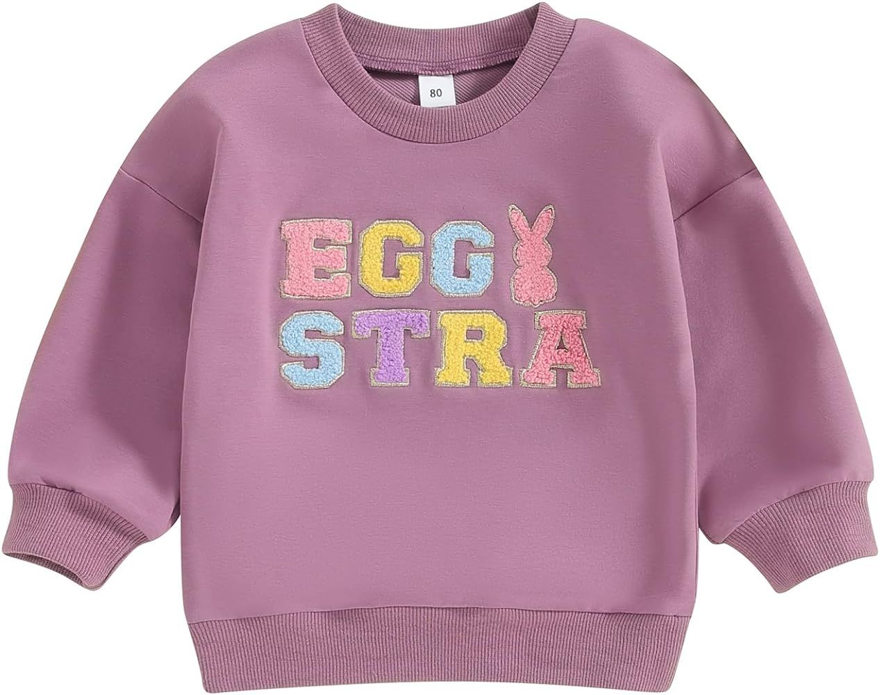 Twopumpkin Toddler Easter Shrit Baby Girl Outfit Crewneck Bunny Sweatshirt Long Sleeve Shirts Hol... | Amazon (US)