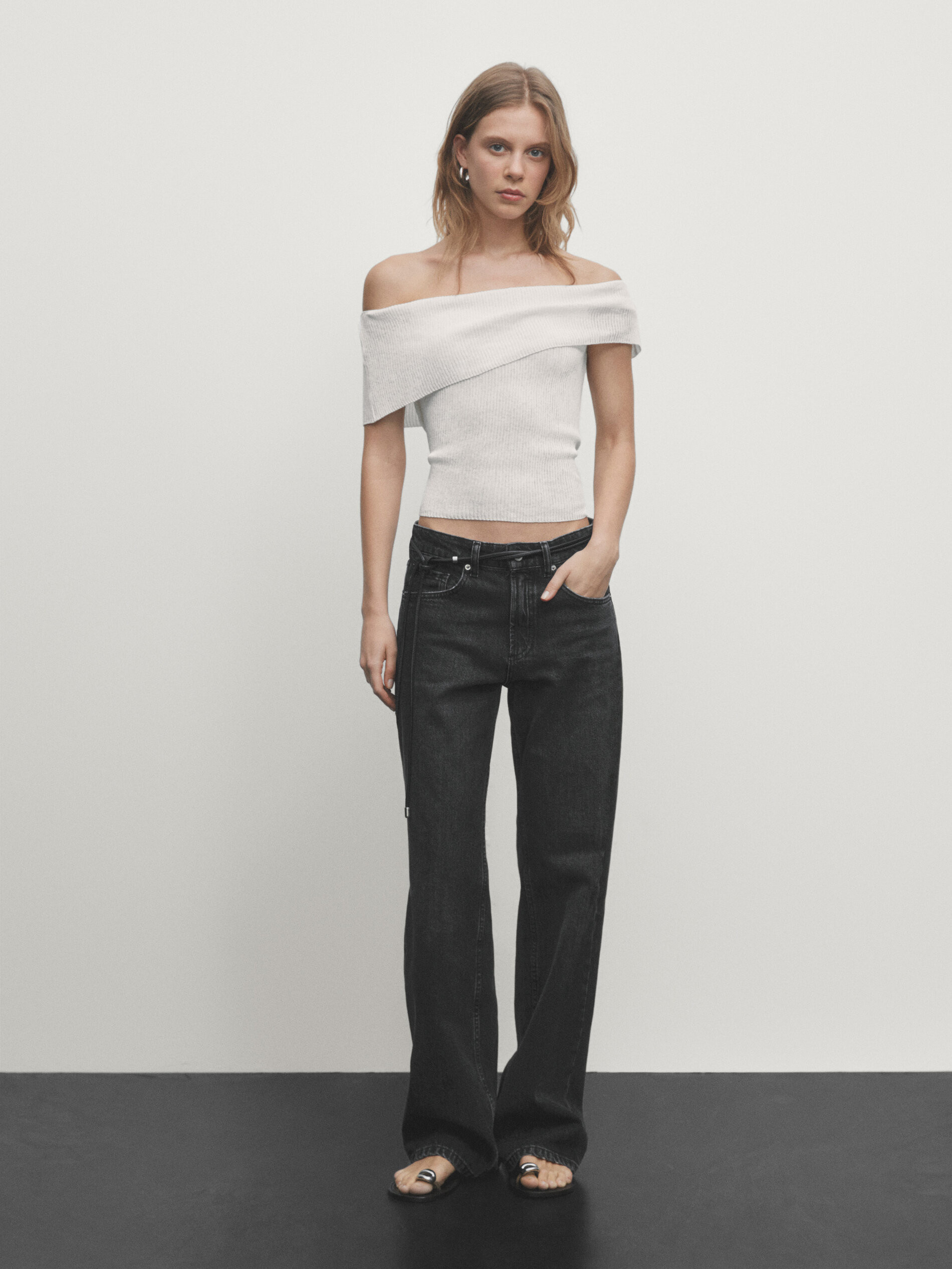 Ribbed off-the-shoulder top | Massimo Dutti US