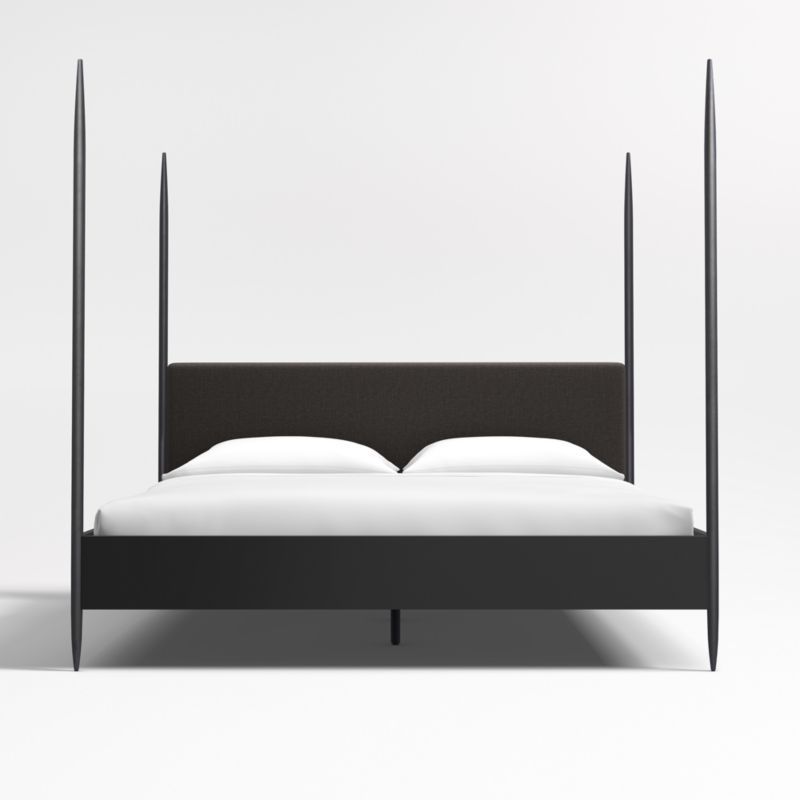 Dearborn Black Four Poster King Bed Frame with Upholstered Headboard + Reviews | Crate & Barrel | Crate & Barrel