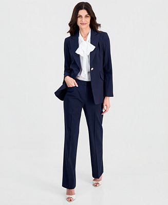 Women's One-Button Blazer, Tie-Neck Sleeveless Top & Flare-Leg Pants | Macy's