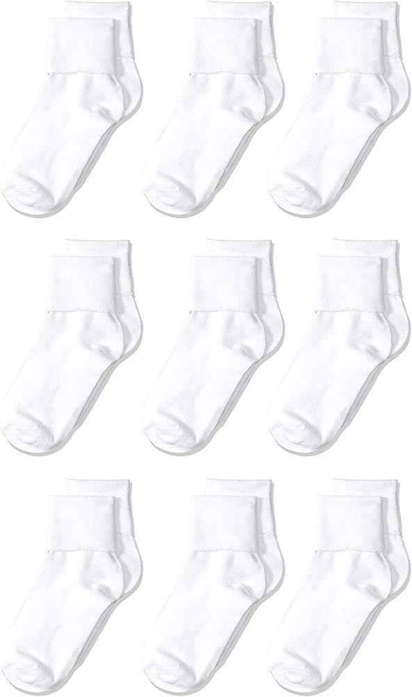 Amazon Essentials Girls and Toddlers' Cotton Blend Uniform Turn Cuff Socks, 9 Pairs | Amazon (US)
