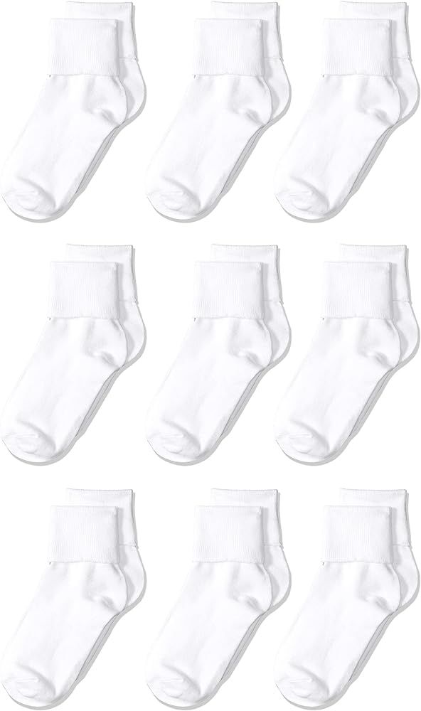 Amazon Essentials Girls and Toddlers' Cotton Uniform Turn Cuff Sock, 9 Pairs | Amazon (US)