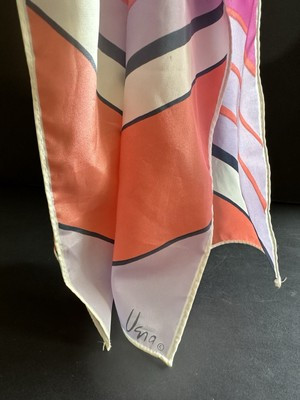 Vtg Vera Neumann Scarf Silk Stripe Lavender Pink Orange Navy 10x40 Summer | eBay US