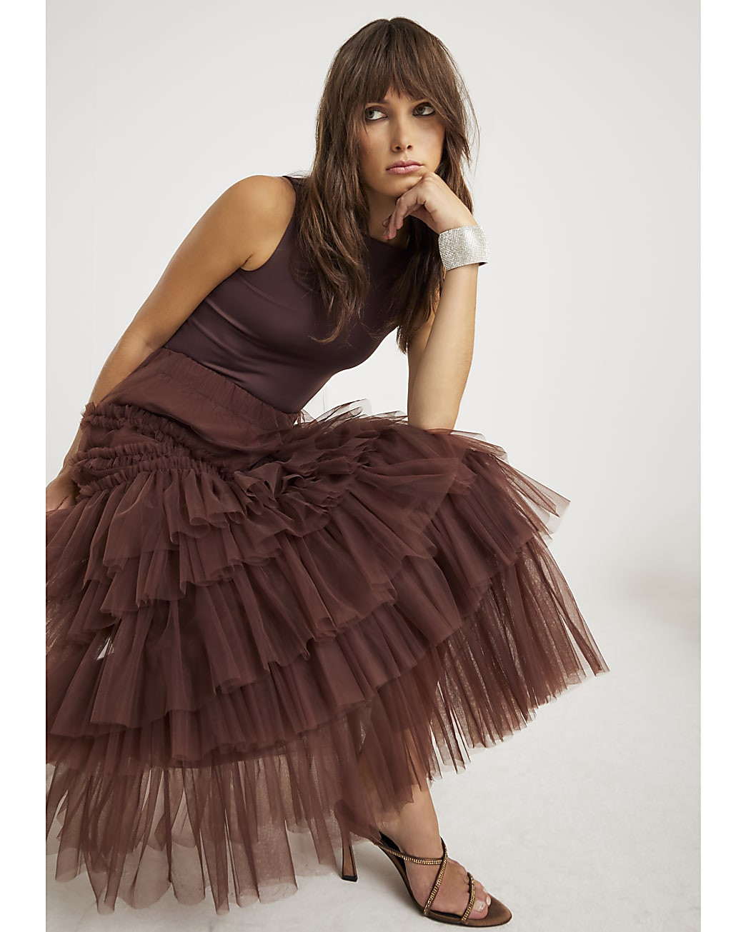 Brown Tulle Mesh Maxi Skirt | River Island UK & IE