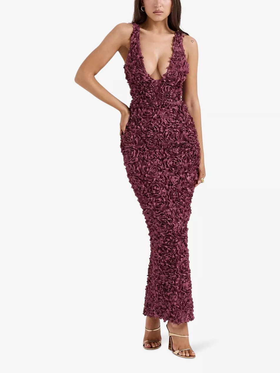 Carena floral-appliqué slim-fit woven maxi dress | Selfridges