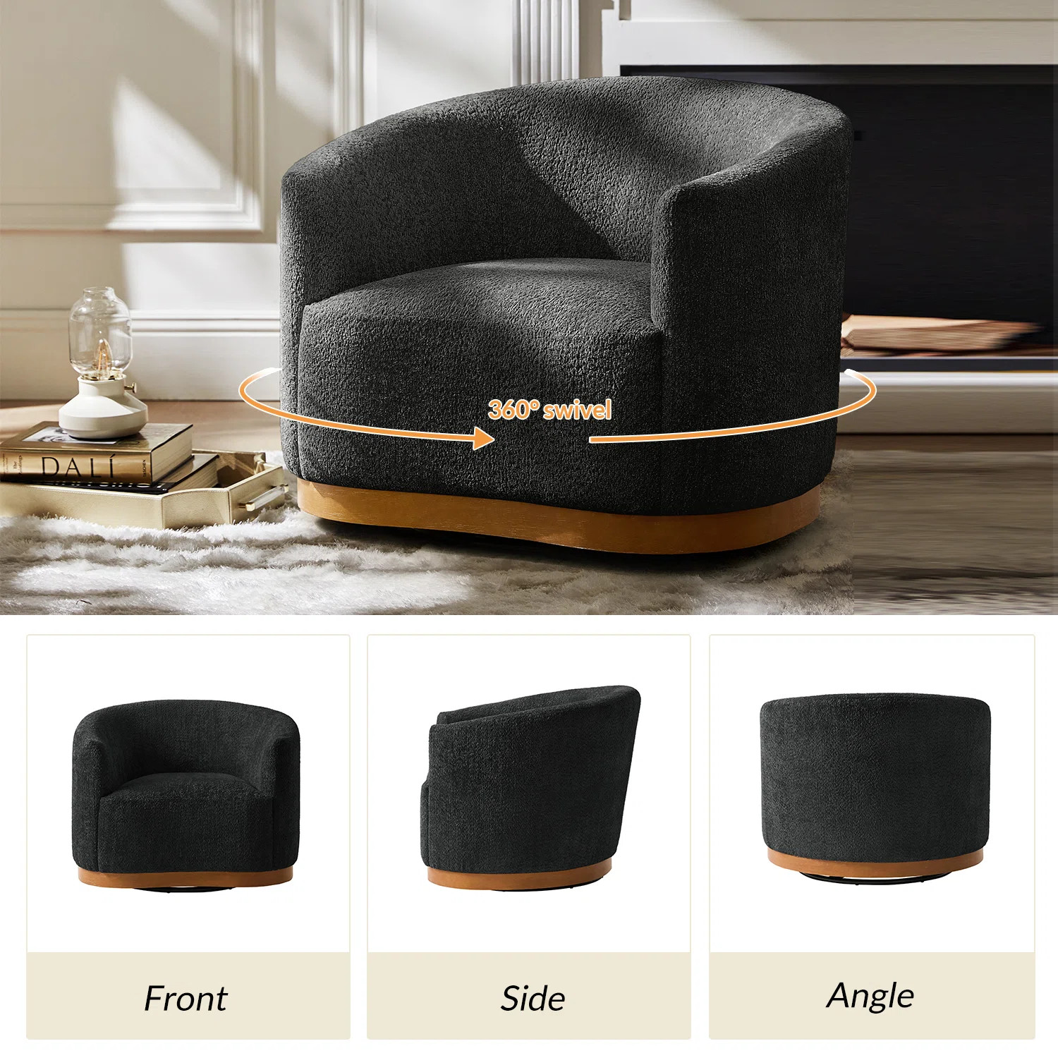 Berklie 31.5"W Modern Boucle Chenille Swivel Barrel Armchair with Ergonomic Backrest and Solid Wo... | Wayfair North America