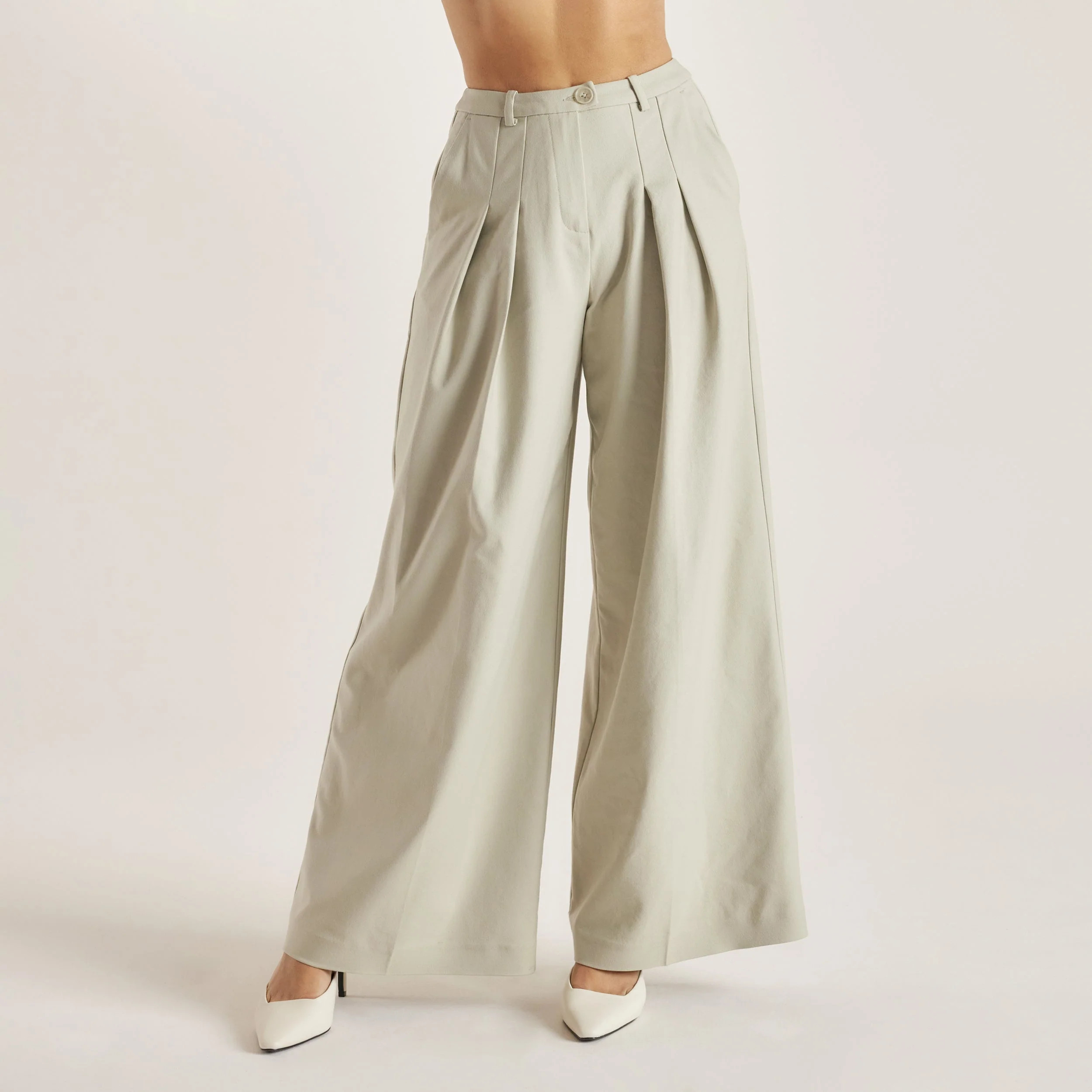 Woven Wide-Leg Trousers - Sage | Lounge AUS