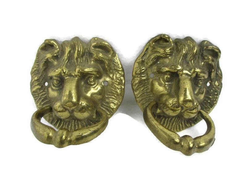 Pair Couple Vintage Brass Door Knockers Lion Head Architectural Reclaimed Door D | eBay US