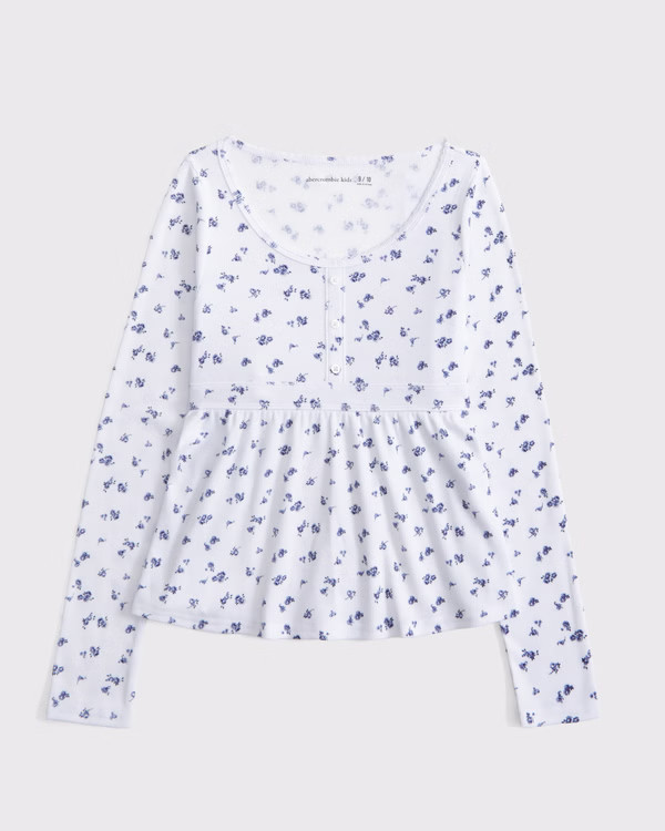 long-sleeve babydoll button-through tee | Abercrombie & Fitch (US)