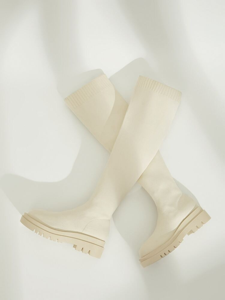 Cuccoo Knit Detail Slip On Sock Boots | SHEIN
