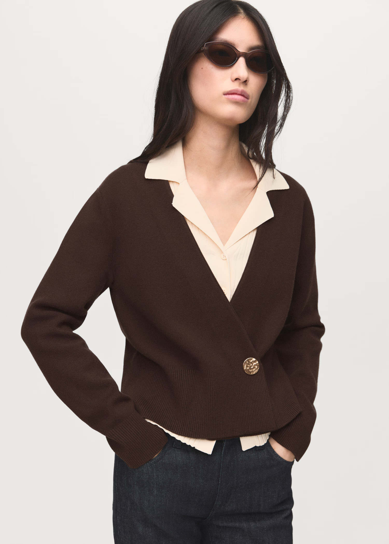 Cross-over cardigan with jewel button | Mango (US/MX/AU)