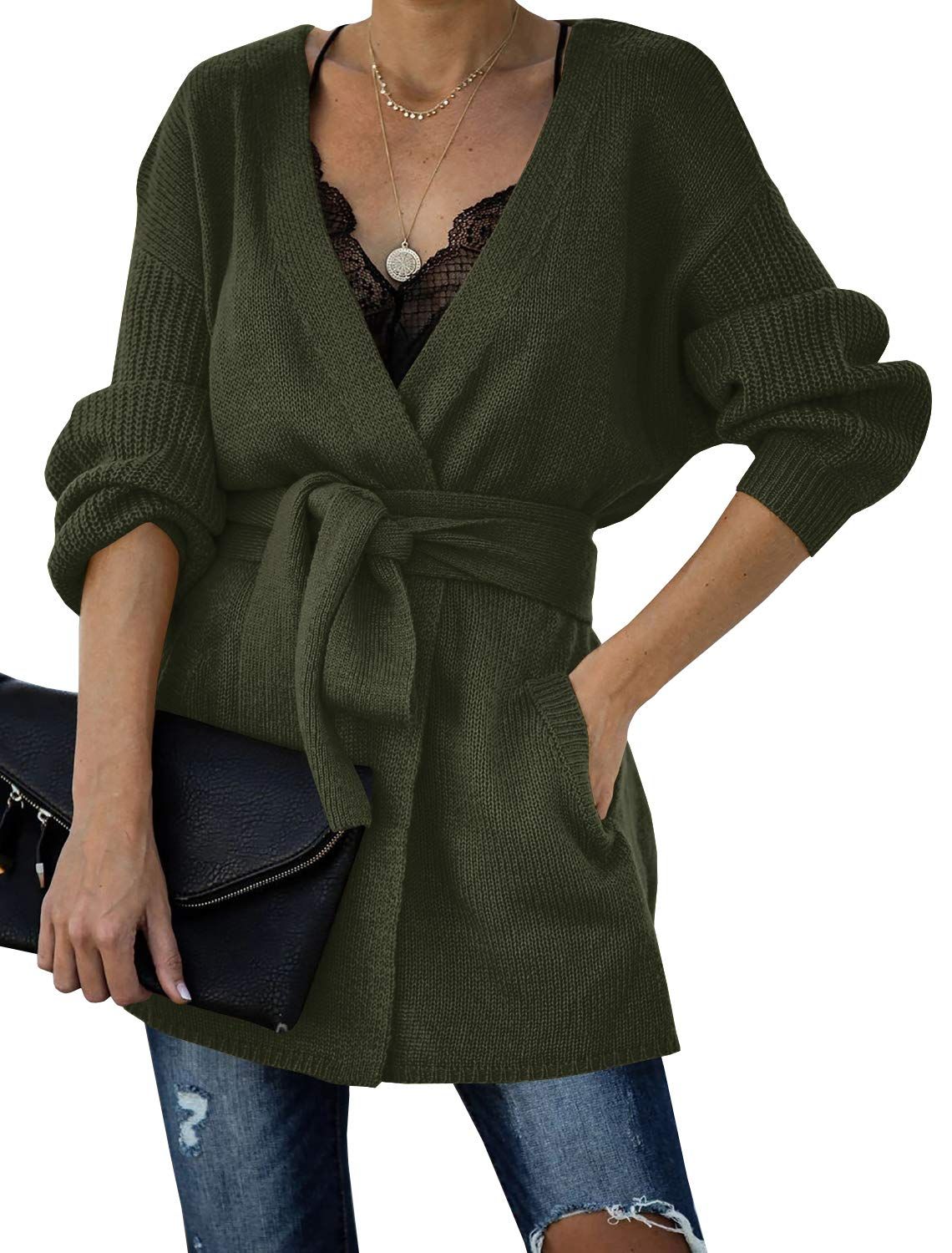 Auburet Womens Wrap Tie Waist Cardigan Sweater Lightweight Oversized Long Sleeve Open Front Knitt... | Amazon (US)