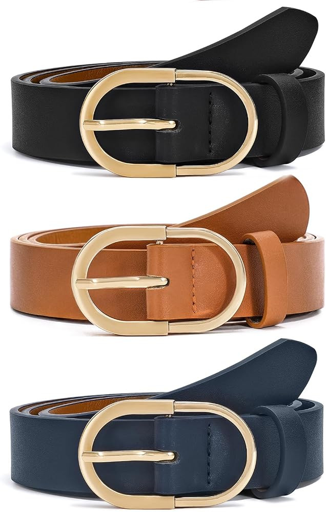 VONMELLI 3 Pack Women's Belts for Jeans Pants Fashion Gold Buckle Ladies Dress Belt | Amazon (US)