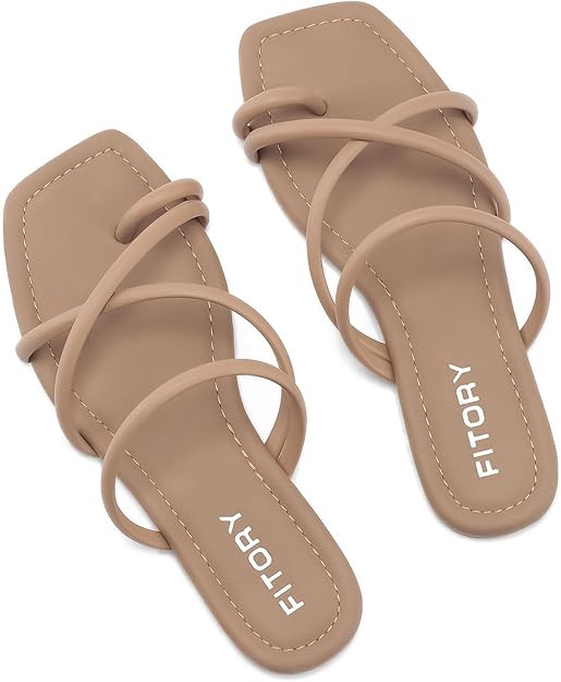 FITORY Women's Slide Sandals Flat Toe Ring Thongs with Cross Strap for Summer Size | Amazon (US)