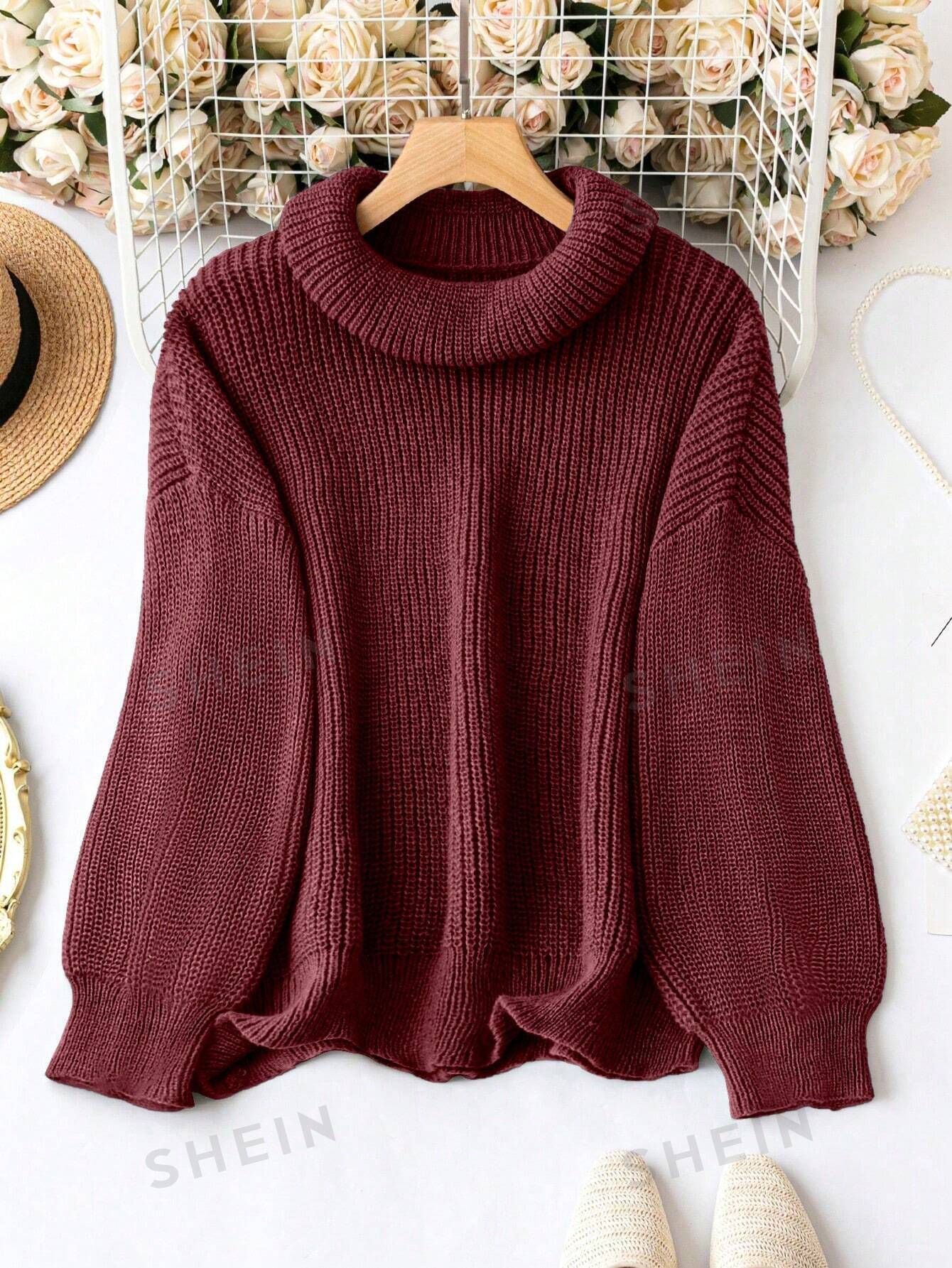 SHEIN LUNE Plus Turtleneck Drop Shoulder Sweater | SHEIN
