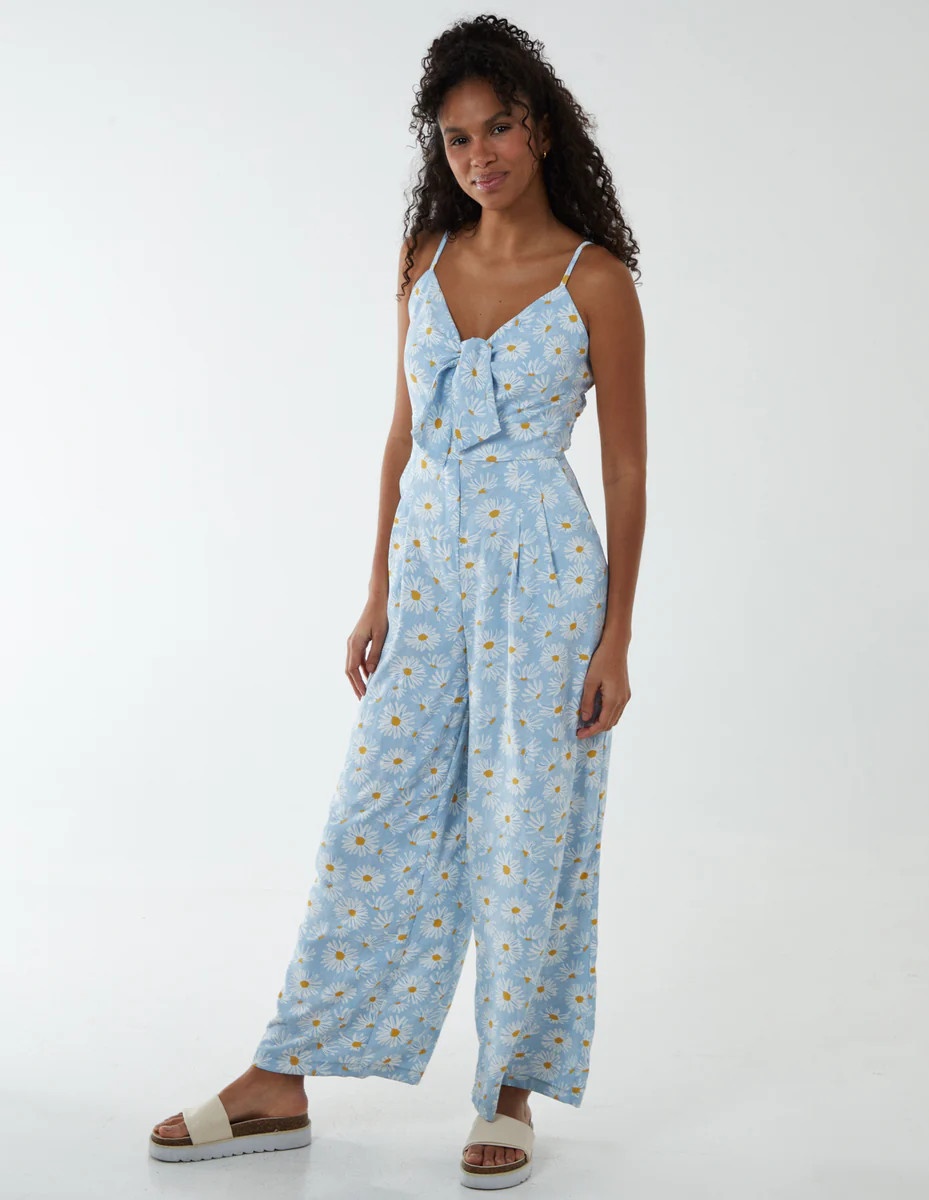 Blue | Daisy Print Tie Front Jumpsuit | Blue Vanilla | Blue Vanilla