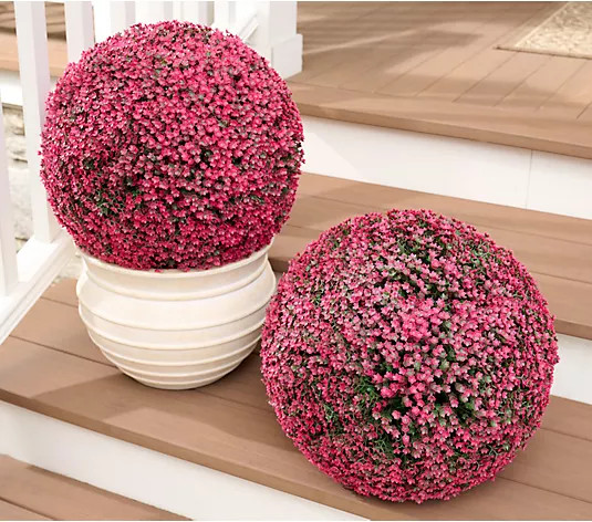 Wicker Park Set of 2 Oversized Faux Floral Spheres | QVC