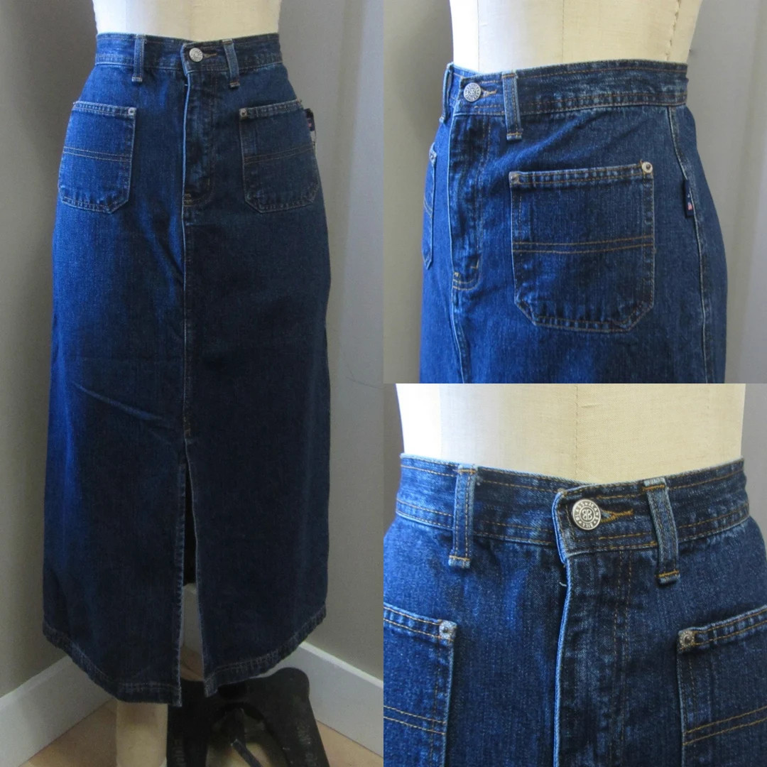 vintage Bill Blass denim skirt | 90s midi skirt | Etsy (US)