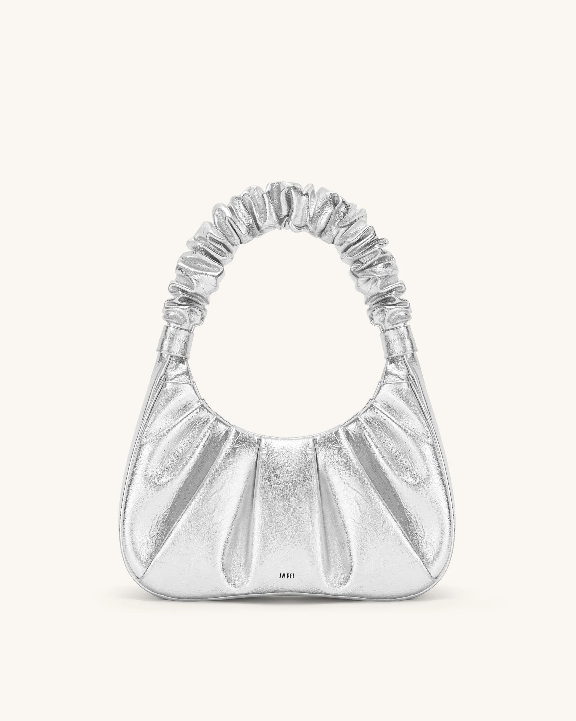 Gabbi Metallic Ruched Hobo Handbag - Silver | JW PEI US