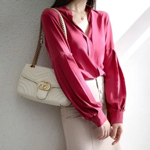 Kwuartz - Long-Sleeve V-Neck Plain Blouse | YesStyle Global