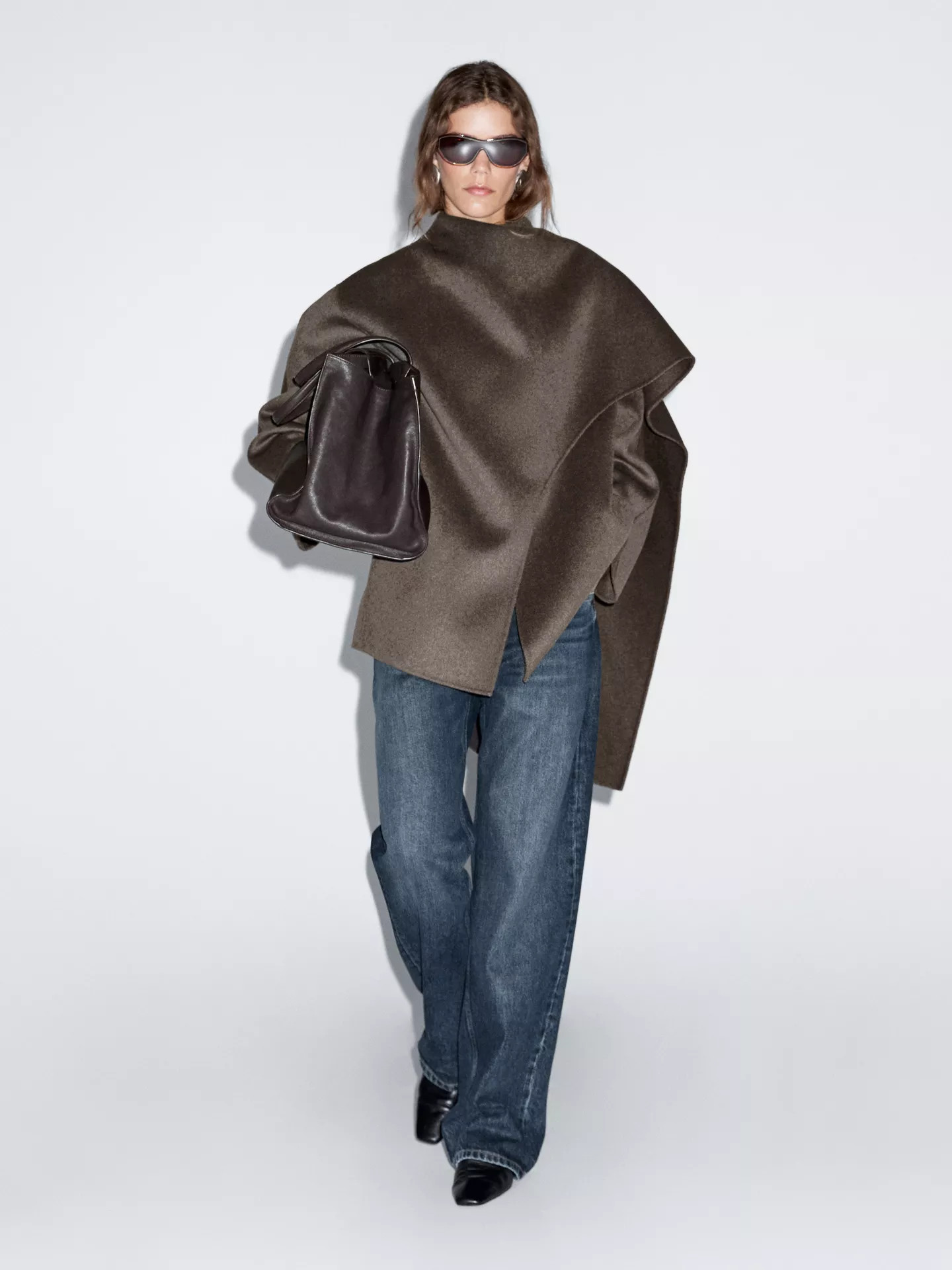Manteau mi-long écharpe en laine mélangée | Massimo Dutti FR