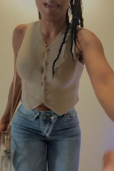 Cropped sweatee button vest and asymmetrical high waisted jeans

#LTKOver40 #LTKVideo