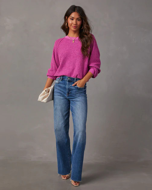 Harrington Crew Neck Pullover Sweater - Berry | VICI