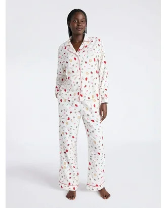 Joyspun Women's Long Sleeve Flannel Sleep Top and Pants Pajama Set, 2-Piece, Sizes XS-3X - Walmar... | Walmart (US)