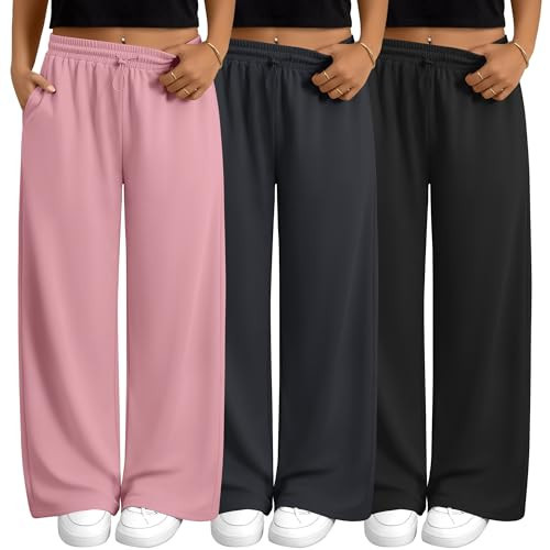 Evervibe 3 Pack Womens Plus Size Sweatpants Wide Leg Elastic High Waist Baggy Joggers Lounge Yoga Workout Pants with Pockets(Black, Dark Gray, Pink,3X-Large) | Amazon (US)