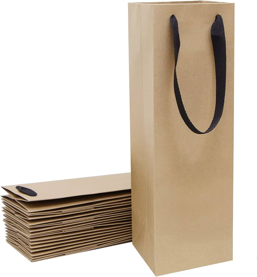 Brown Wine Bottle Gift Bags Bulk,10 Pack Kraft Paper Gift Bags with Handles 4x4x14 inch for Champ... | Amazon (US)