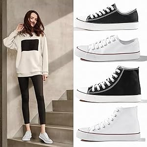 Womens Canvas Sneakers High Top Lace ups Casual Walking Shoes | Amazon (US)