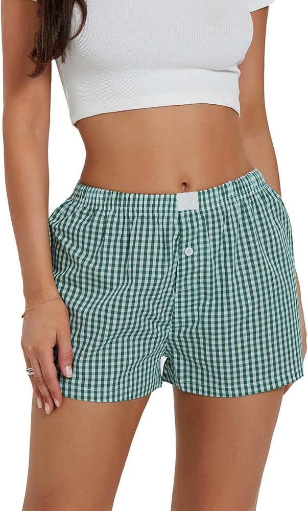 Y2K Boxer Shorts for Womens Low Waist Plaid Lounge Shorts Elastic Cute Gingham Pajamas Bottoms Su... | Amazon (US)