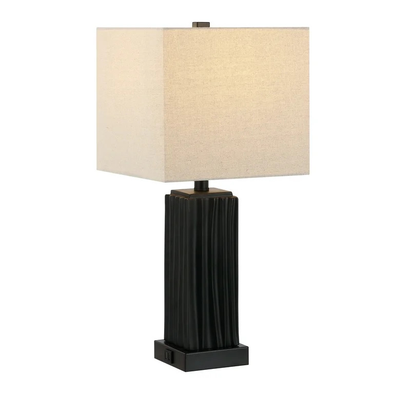SAFAVIEH Park 24 in. Modern Black Resin USB Port Table Lamp with Oatmeal Linen Shade | Walmart (US)