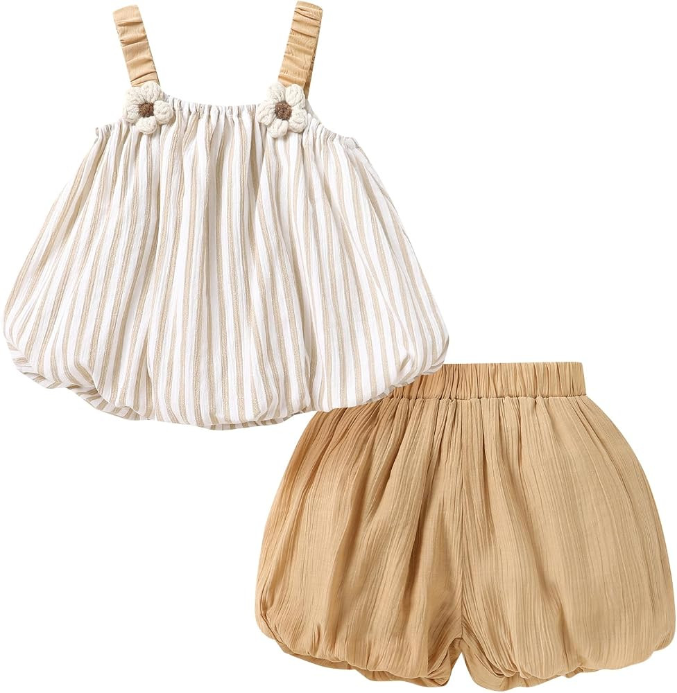 Toddler Baby Girl Boho Strip Outfit Sets Sleeveless Shirt and Bubble Shorts Summer Clothes 9M-4T | Amazon (US)