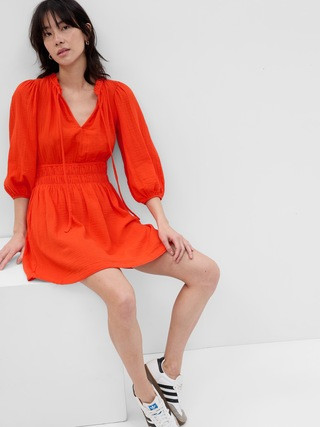 Puff Sleeve Tie-Front Mini Dress | Gap (US)