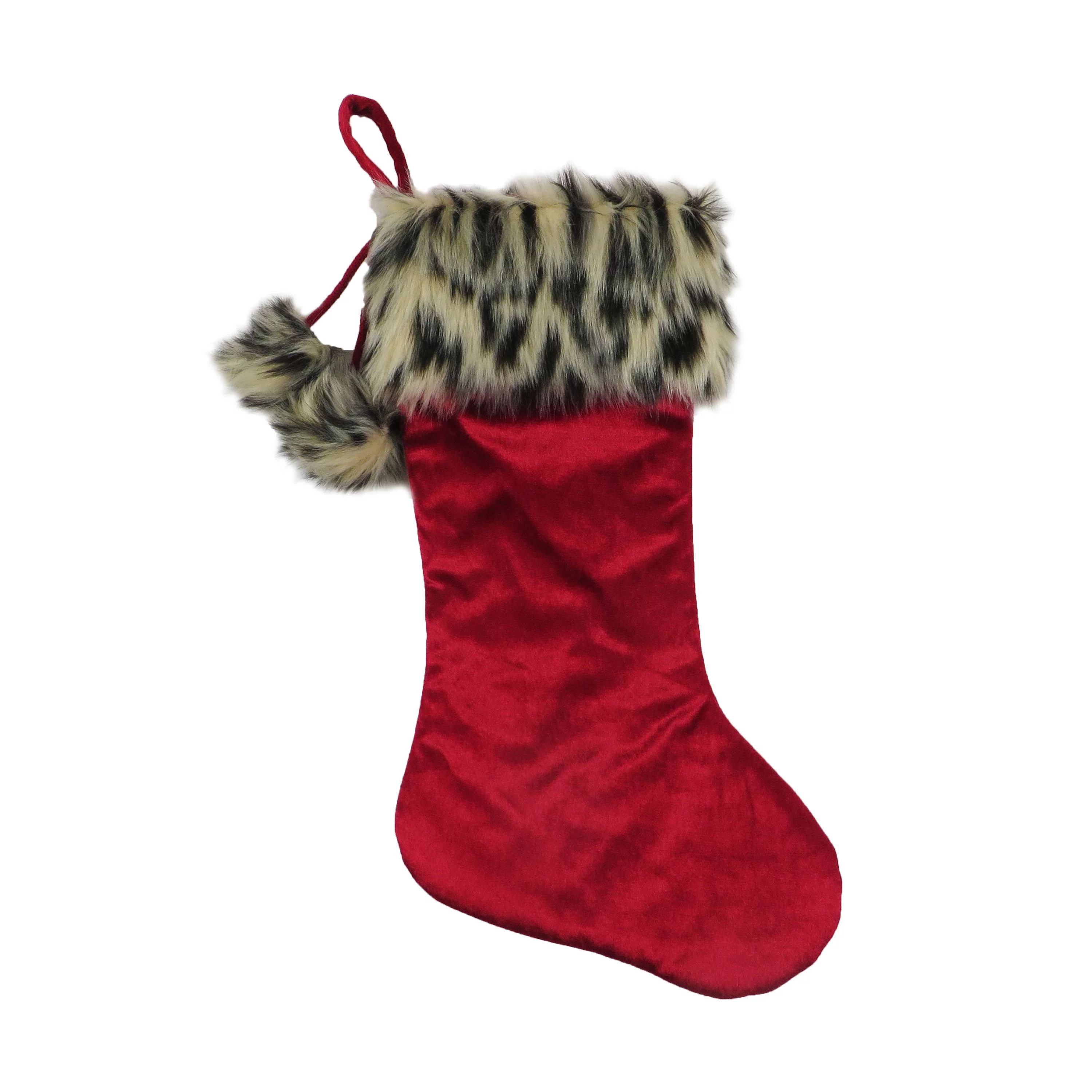 Holiday Time Leopard Fur Cuff Christmas Stocking, 20" - Walmart.com | Walmart (US)