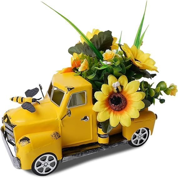 fztksmart Metal Truck Decor with Sunflowers,Honey bee Decor,Fall Table Decor for Home Farmhouse,V... | Amazon (US)