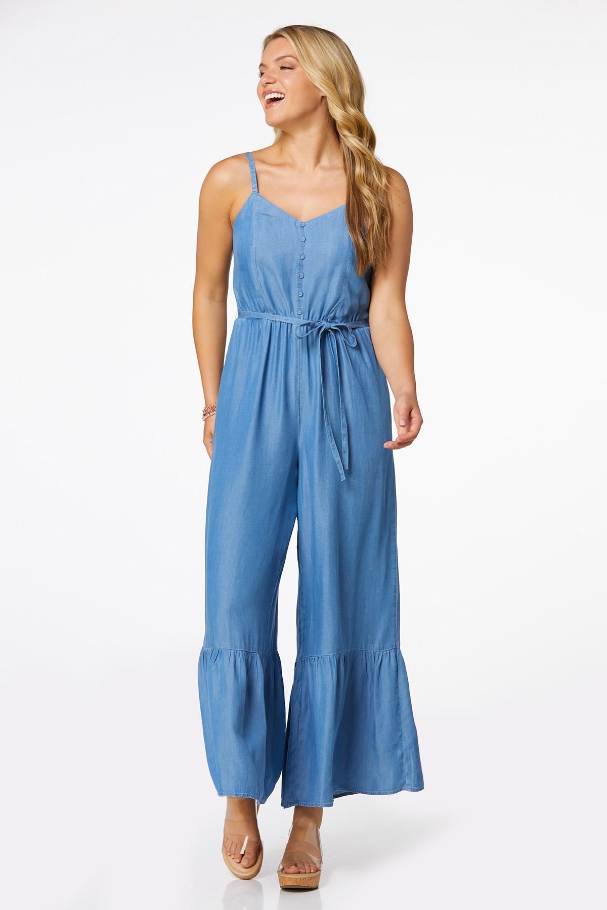 Flounced Chambray Jumpsuit | Cato Fashions