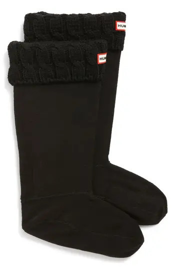 Women's Hunter Original Tall Cable Knit Cuff Welly Boot Socks, Size Large - Black | Nordstrom