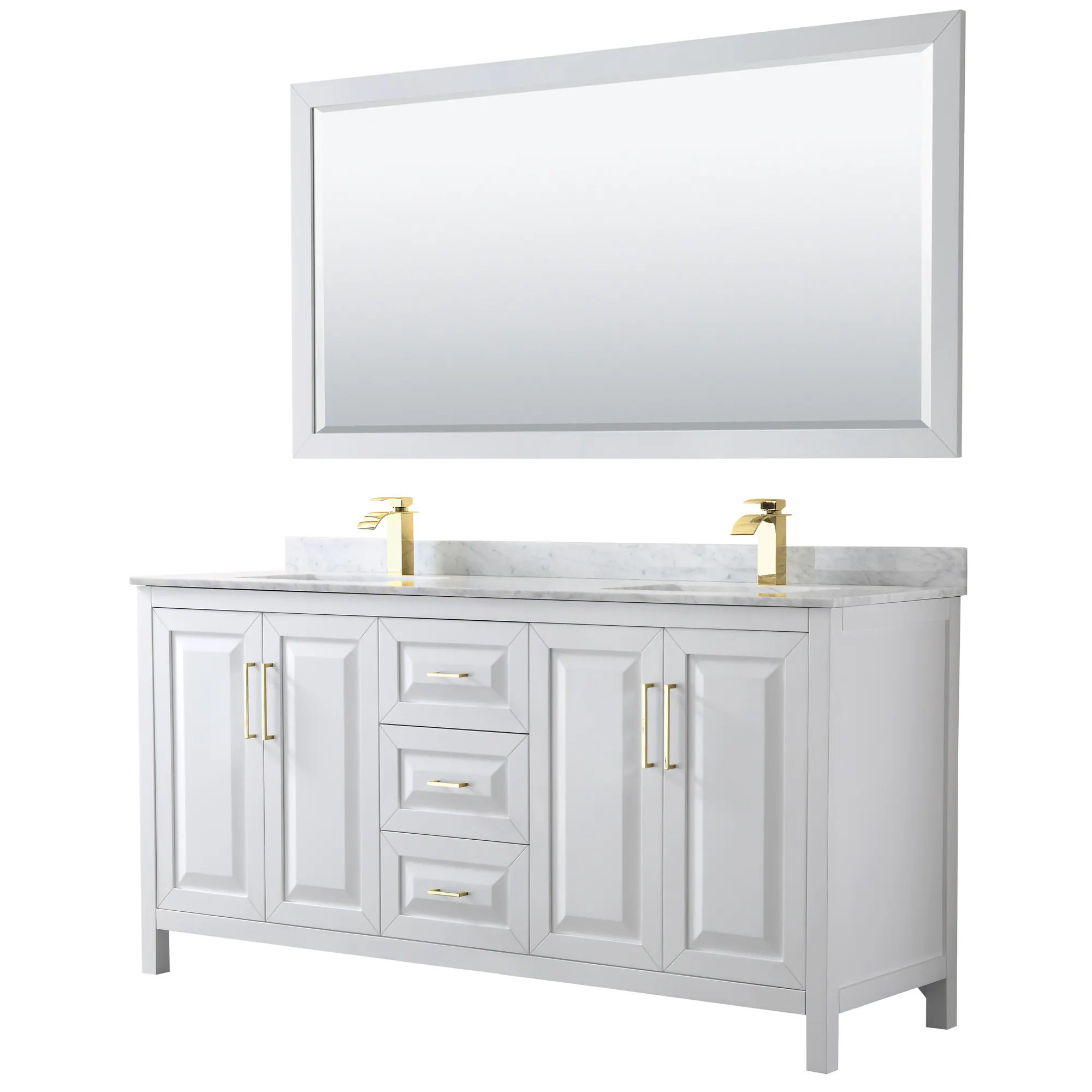 Wyndham Collection Daria 72-in White with Brushed Gold Trim Undermount Double Sink Bathroom Vanity with White Carrara Marble Natural Marble Top | Lowe's