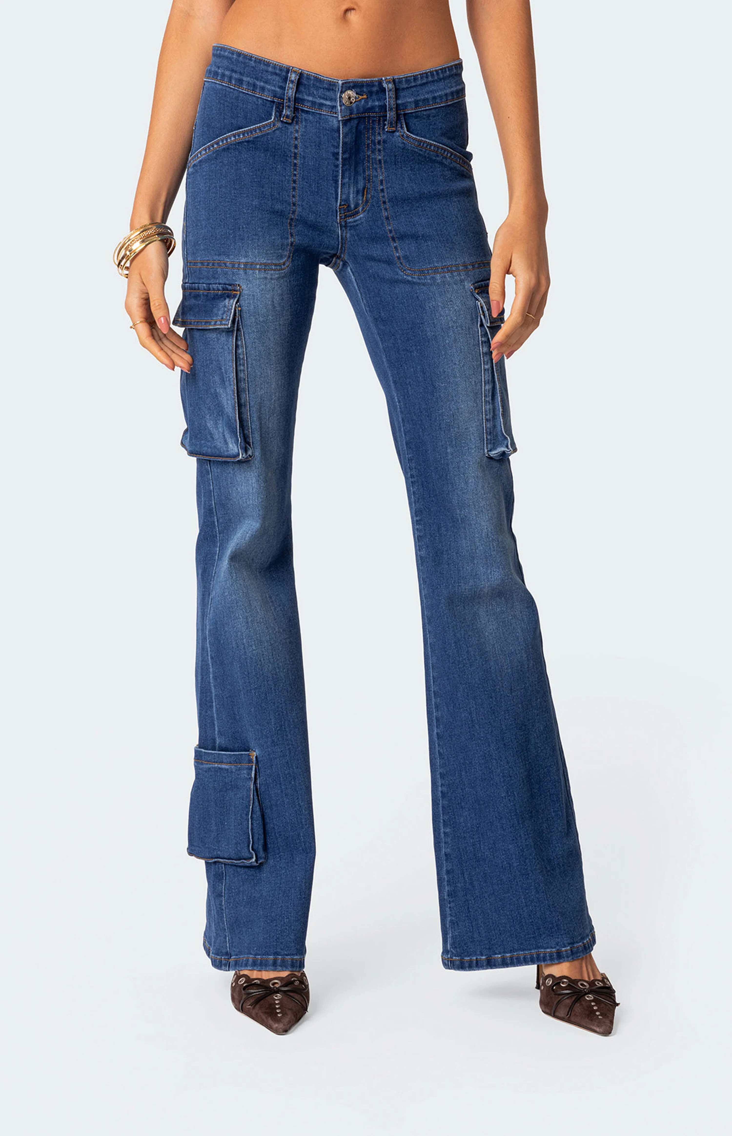 Edikted Roslyn Denim Flared Cargo Pants | PacSun | PacSun