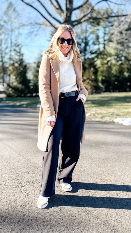 Such a cozy chic outfit for the lingering cold weather here in NJ. 
Medium sweater
Small coat
Medium regular pants 

#LTKmidsize #LTKfindsunder100 #LTKstyletip