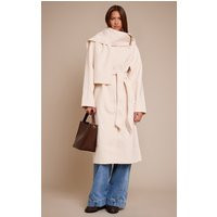 Cream High Neck Scarf Wool Look Maxi Coat | PrettyLittleThing UK