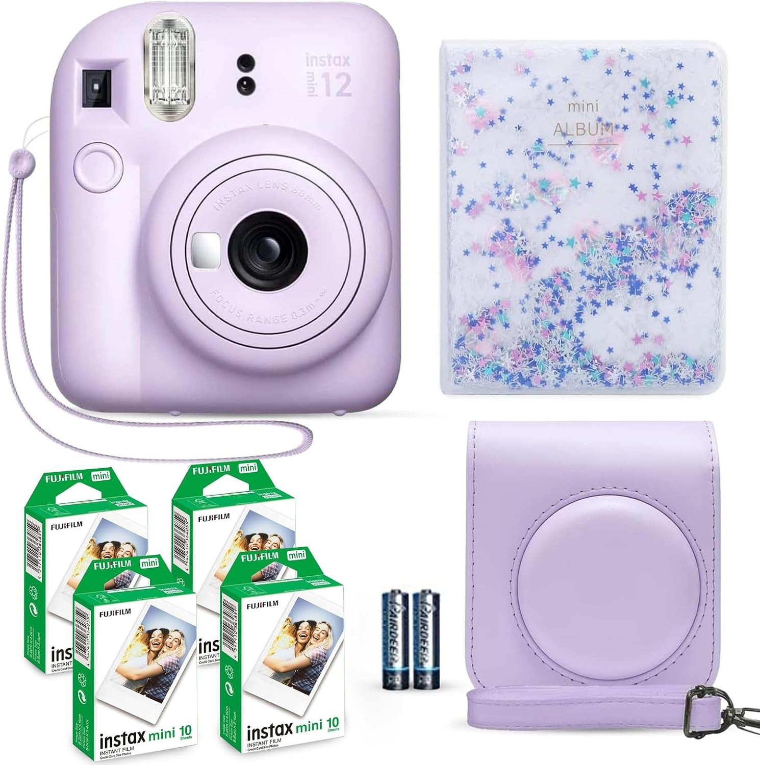 Fujifilm Instax Mini 12 Instant Camera Lilac Purple + Fuji Film Value Pack (40 Sheets) + Shutter Accessories Bundle, Incl. Compatible Carrying Case, Quicksand Beads Photo Album 64 Pockets | Amazon (US)