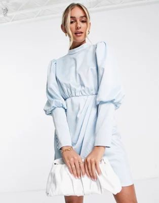 Collective the Label exclusive high neck satin mini dress in powder blue | ASOS (Global)