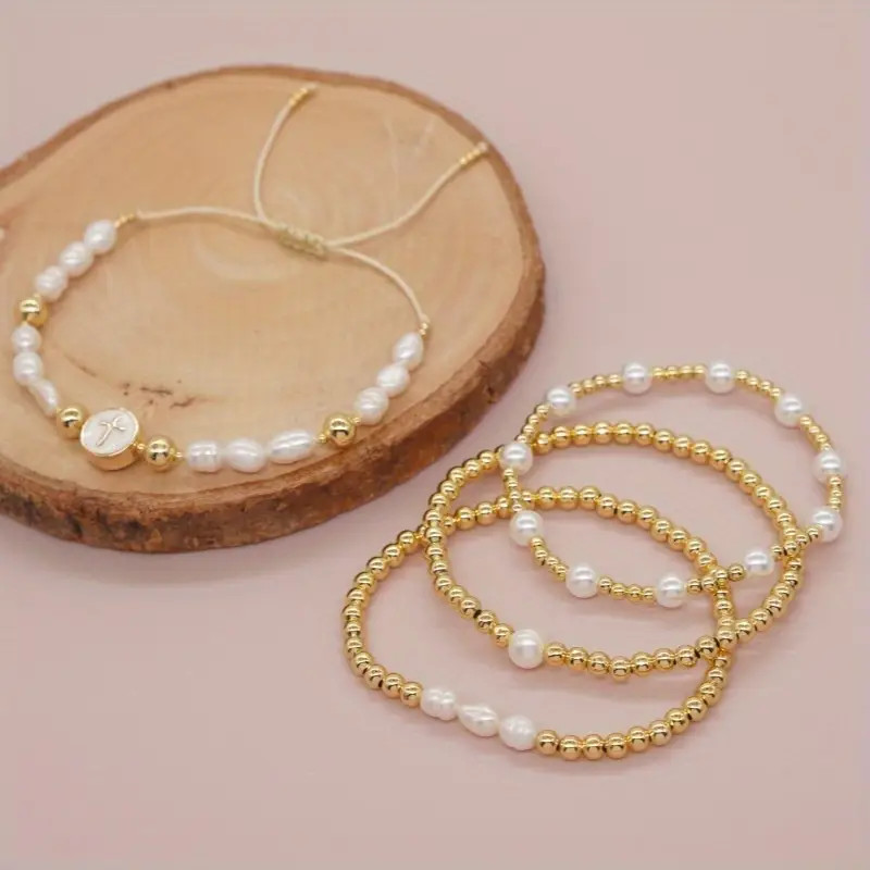 18k Plated Beads Beaded Bracelet Set Simple Style Handmade - Temu | Temu Affiliate Program