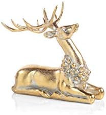 Zodax Sitting Deer with Ornamental Wreath Christmas Figurines, Gold | Amazon (US)